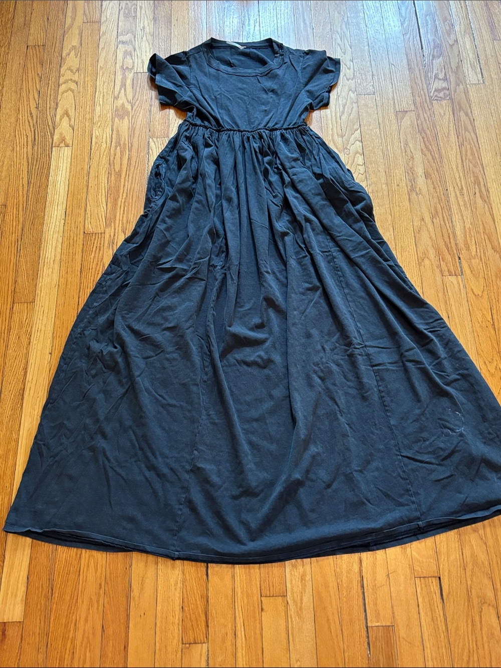 Free People Black distressed Maxi Dress with Gathered Waist size small